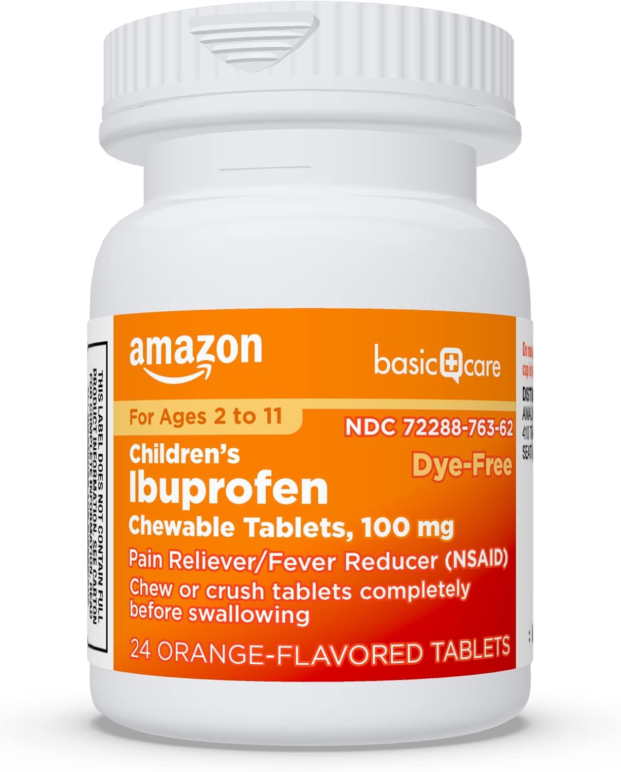 Amazon Basic Care Children’s Ibuprofen, 100 mg - Orange, 24 Chewable Tablets