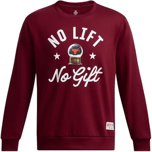 Under Armour Men's Project Rock Red One No Lift No Gift Crew Neck Sweatshirt - Cardinal, Size Small