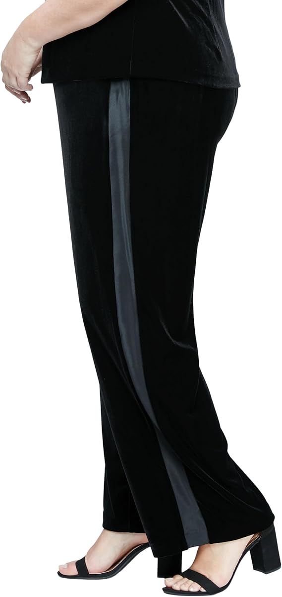 Alex Evenings Women's Velvet Full Length Slim Leg Formal Dress Pants - Black, Size 3XL