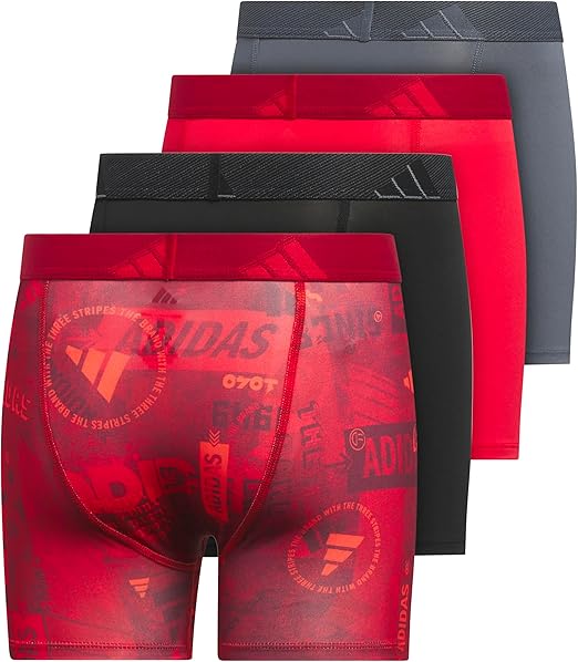 adidas Boy's Microfiber Graphic Boxer Briefs - Red/Black/Gray, Size XL (4 Pack)