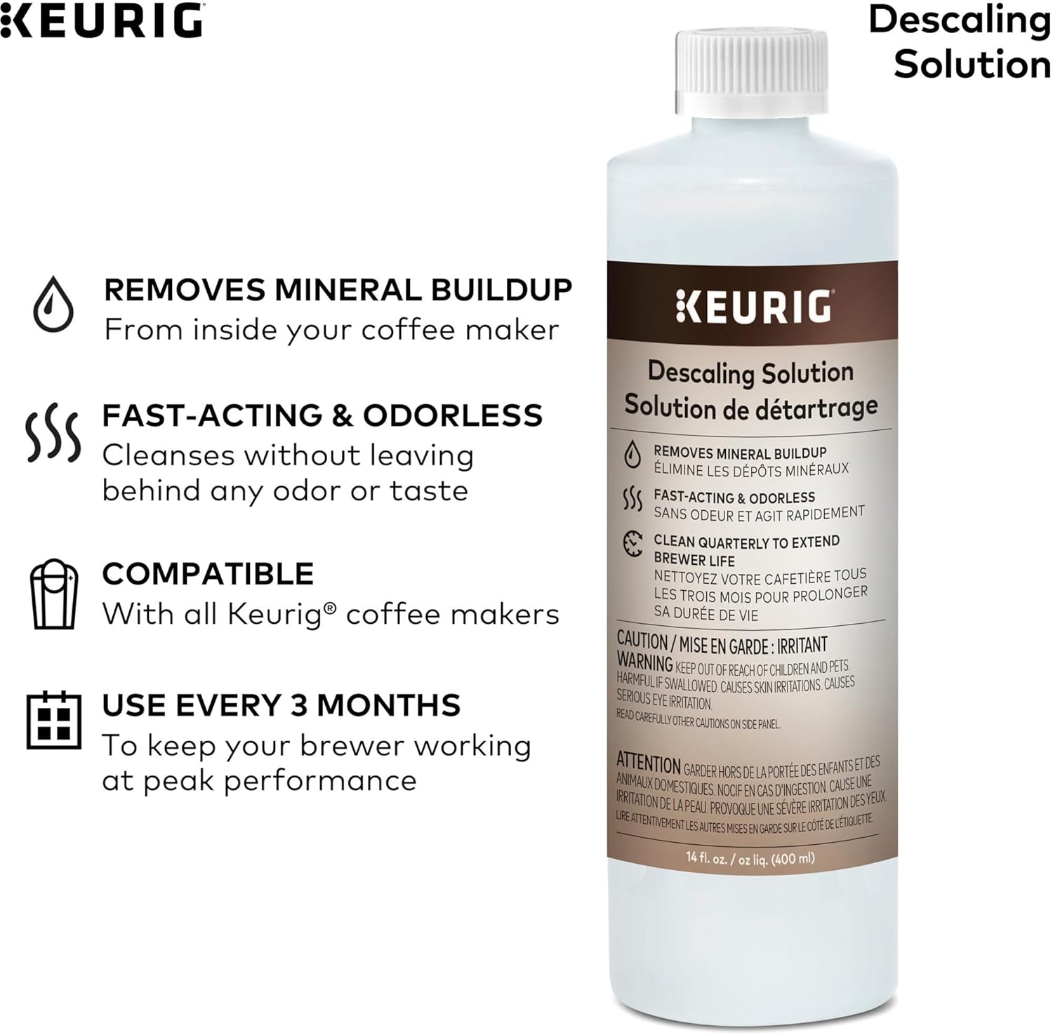 Keurig Brewer Cleanse Kit - Descaling Solution (14 fl. oz.) and 4 Rinse Pods