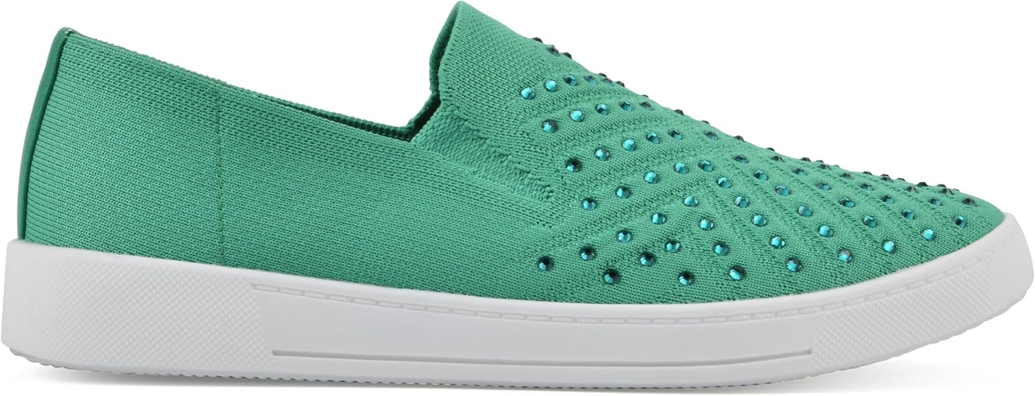 White Mountain Women’s Upbring Rhinestone Slip-On Sneaker - Green, Size 8.5