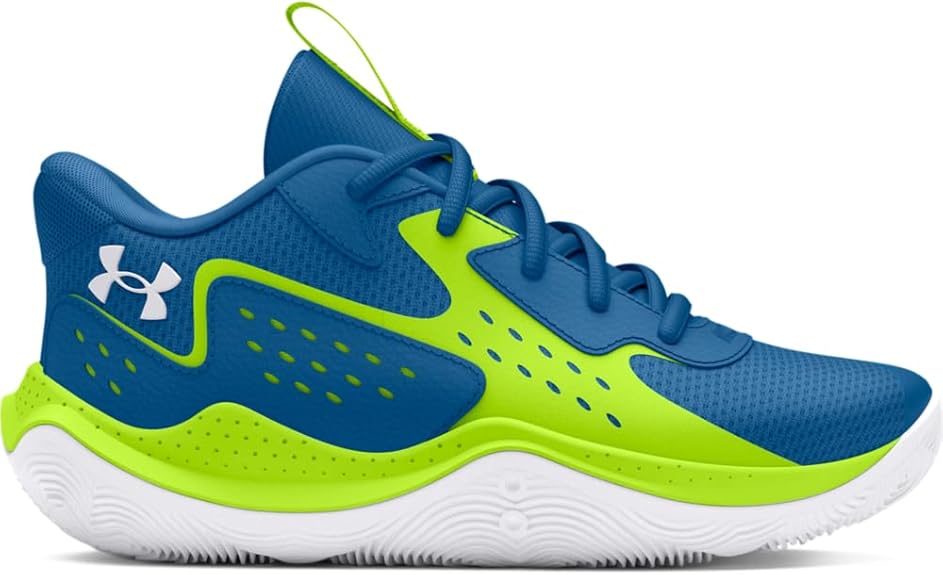 Under Armour Big Kids JET '23 Basketball Shoe - Photon Blue/High-Vis Yellow/White, 6.5 Big Kid M, Synthetic