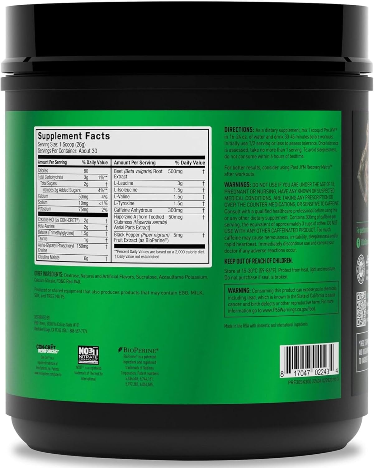 Pre JYM High-Performance Pre-Workout Powder, Pineapple Strawberry, 1.7 lbs.