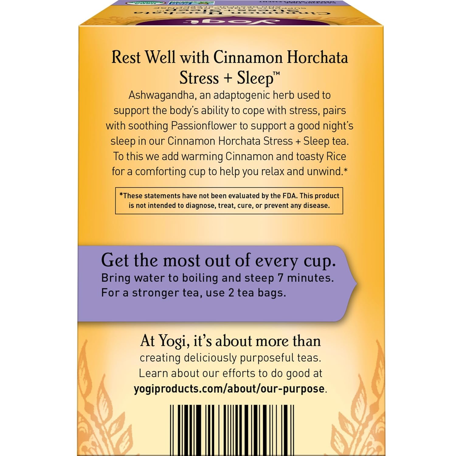 Yogi Tea Cinnamon Horchata Stress & Sleep Tea Bags w/Ashwagandha, Passionflower & Apple Cider Vinegar, 16ct (4 Pack)