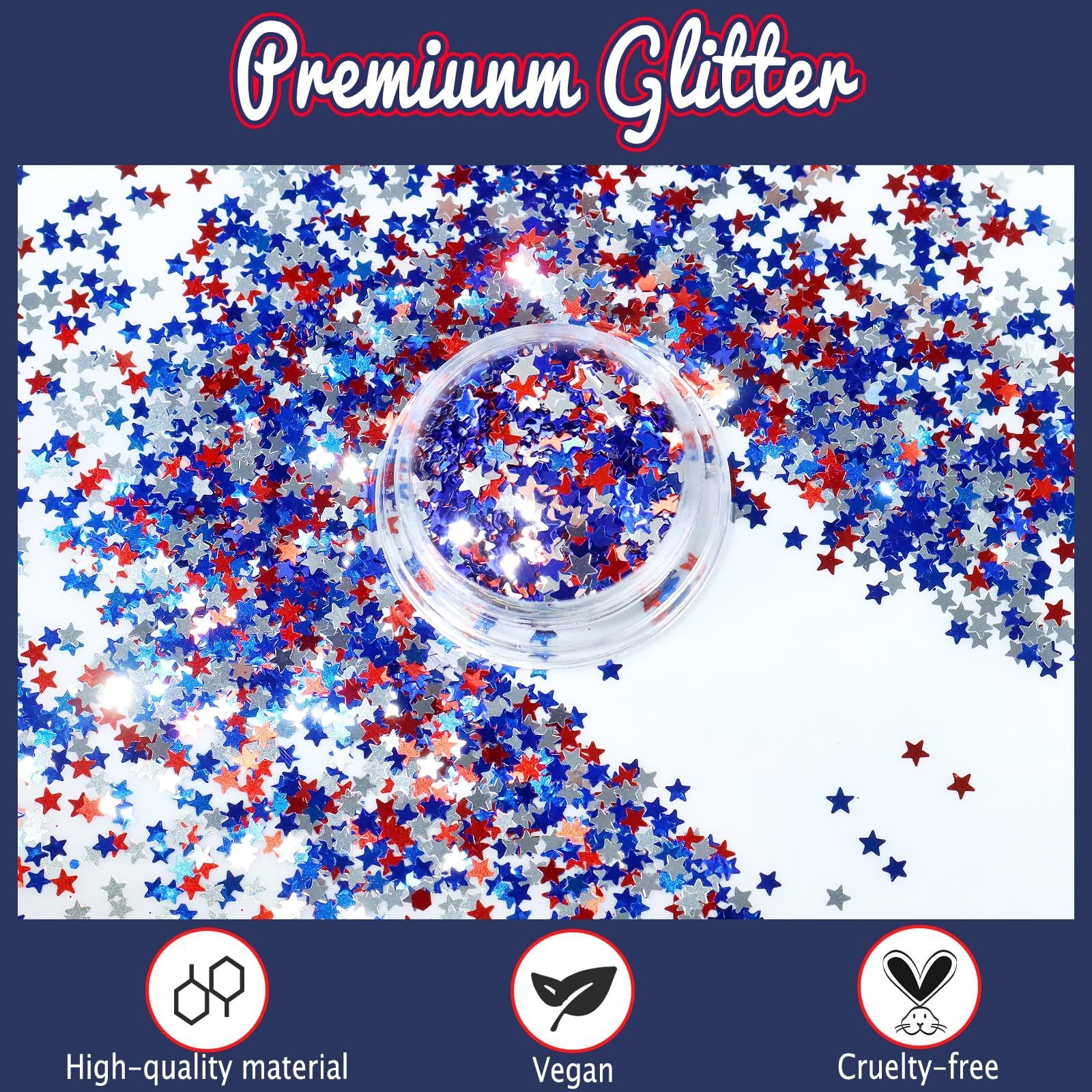 Allstarry Patriotic Nail Art Glitter - Sparkly Red, Blue Chunky Flakes - 4 Pieces