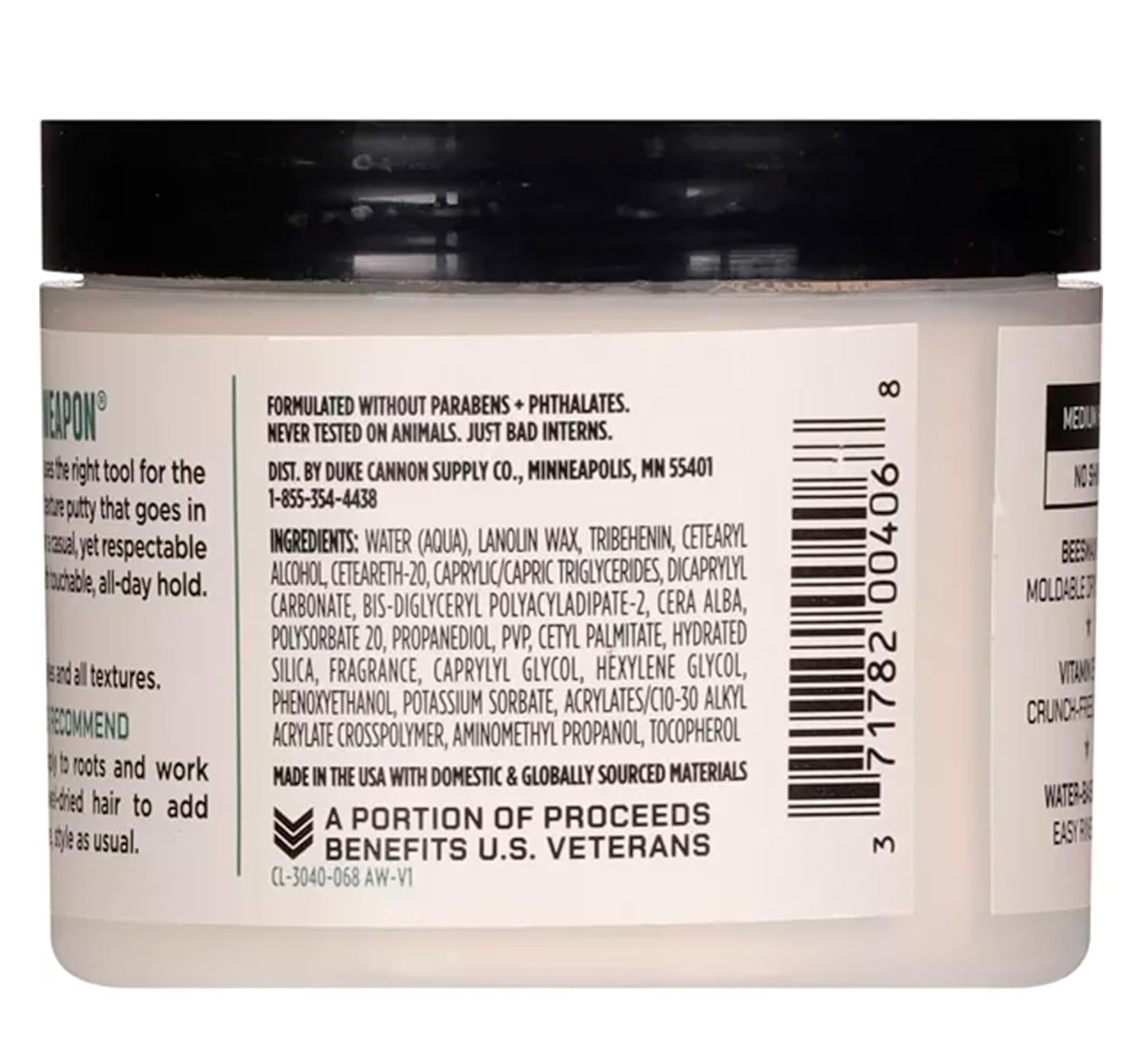 Duke Cannon Supply Co. Men's Dry Hold Texture Putty Hair Pomade - Medium Hold No Shine - 4.6 oz