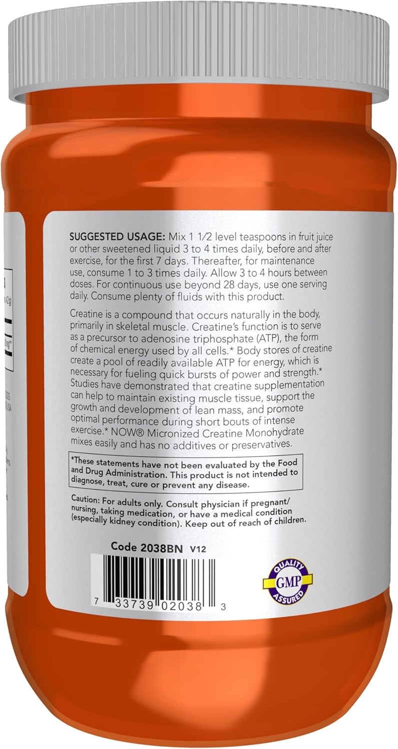 NOW Foods Micronized Creatine Monohydrate Powder - Unflavored, 1.1 lbs.