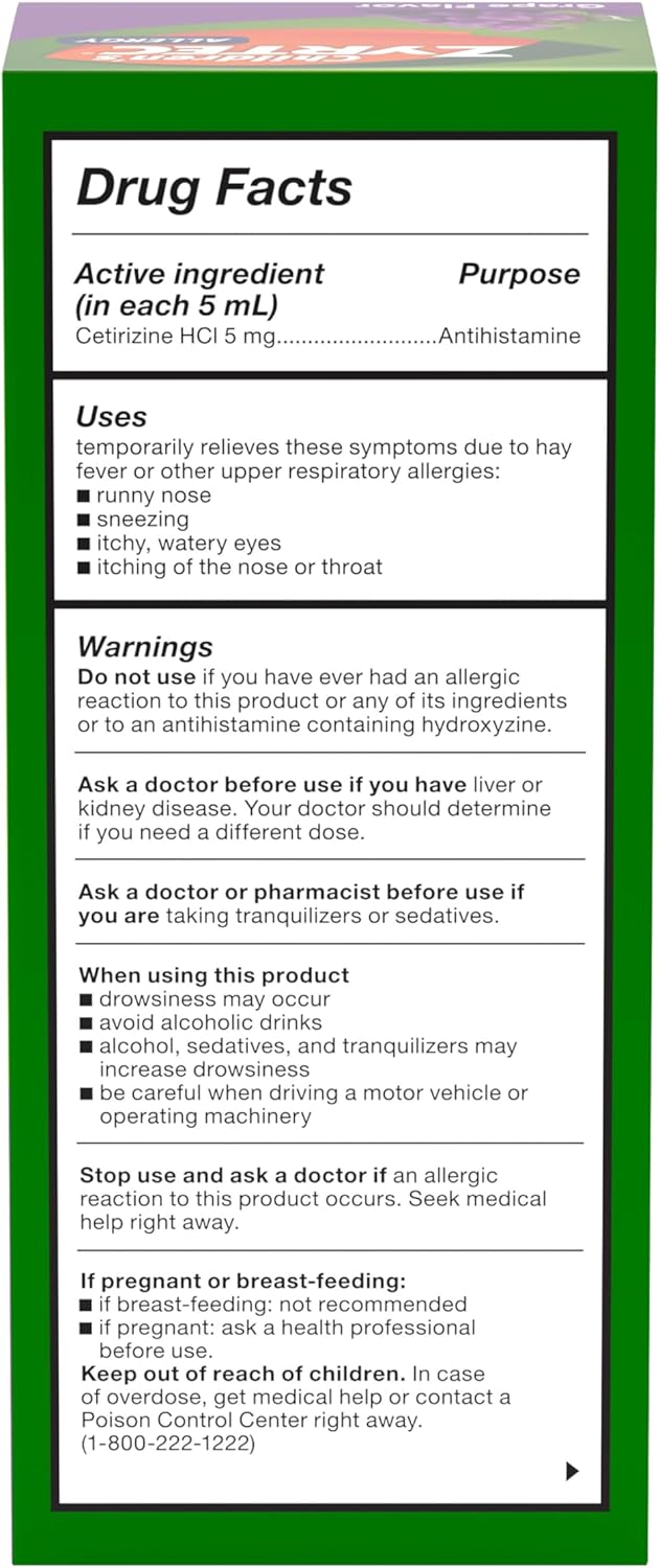 Children's Zyrtec 24 Hour Allergy Relief Syrup (Cetirizine HCl) - Grape, 8 fl. oz.