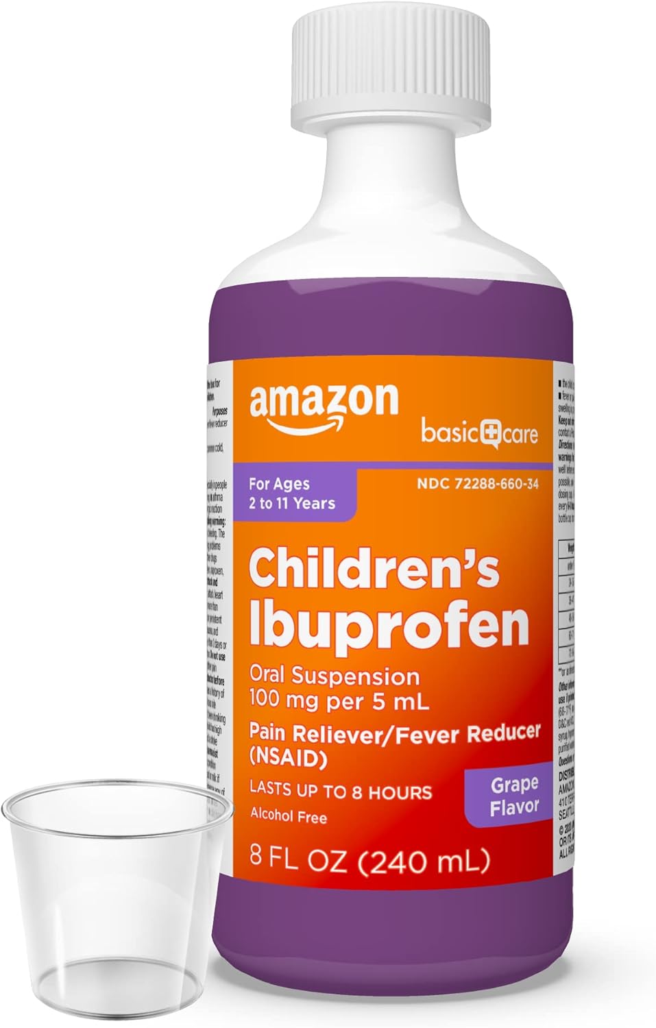 Amazon Basic Care Children's Ibuprofen Oral Suspension 100 mg/5mL - Grape, 8 fl. oz.