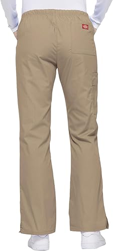 Dickies Women's EDS Signature Cargo Scrub Pants, Mid Rise with Drawstring - Dark Khaki, Large