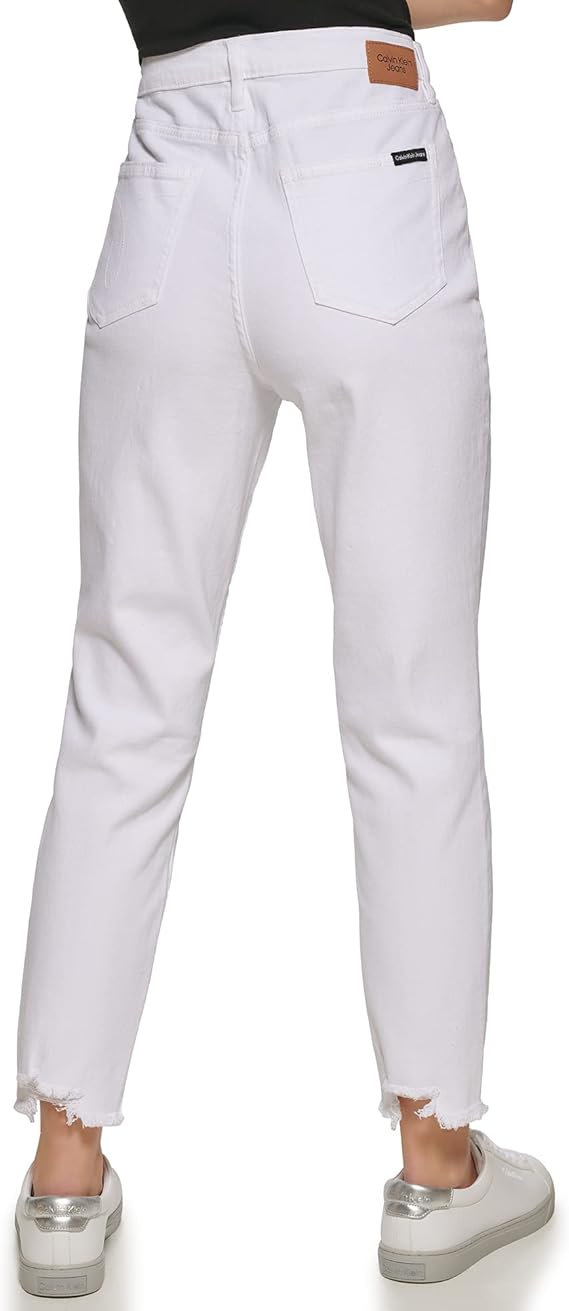 Calvin Klein Women's Skinny Fit High Rise Destructed Sharkbite Jeans - White, Size 27