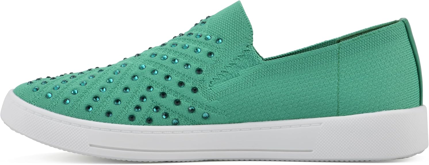 White Mountain Women’s Upbring Rhinestone Slip-On Sneaker - Green, Size 8.5
