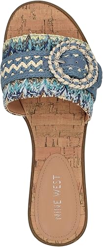 Nine West Women's Poland Open Toe Slip-On Casual Sandals - Blue Cream Multi, Size 11
