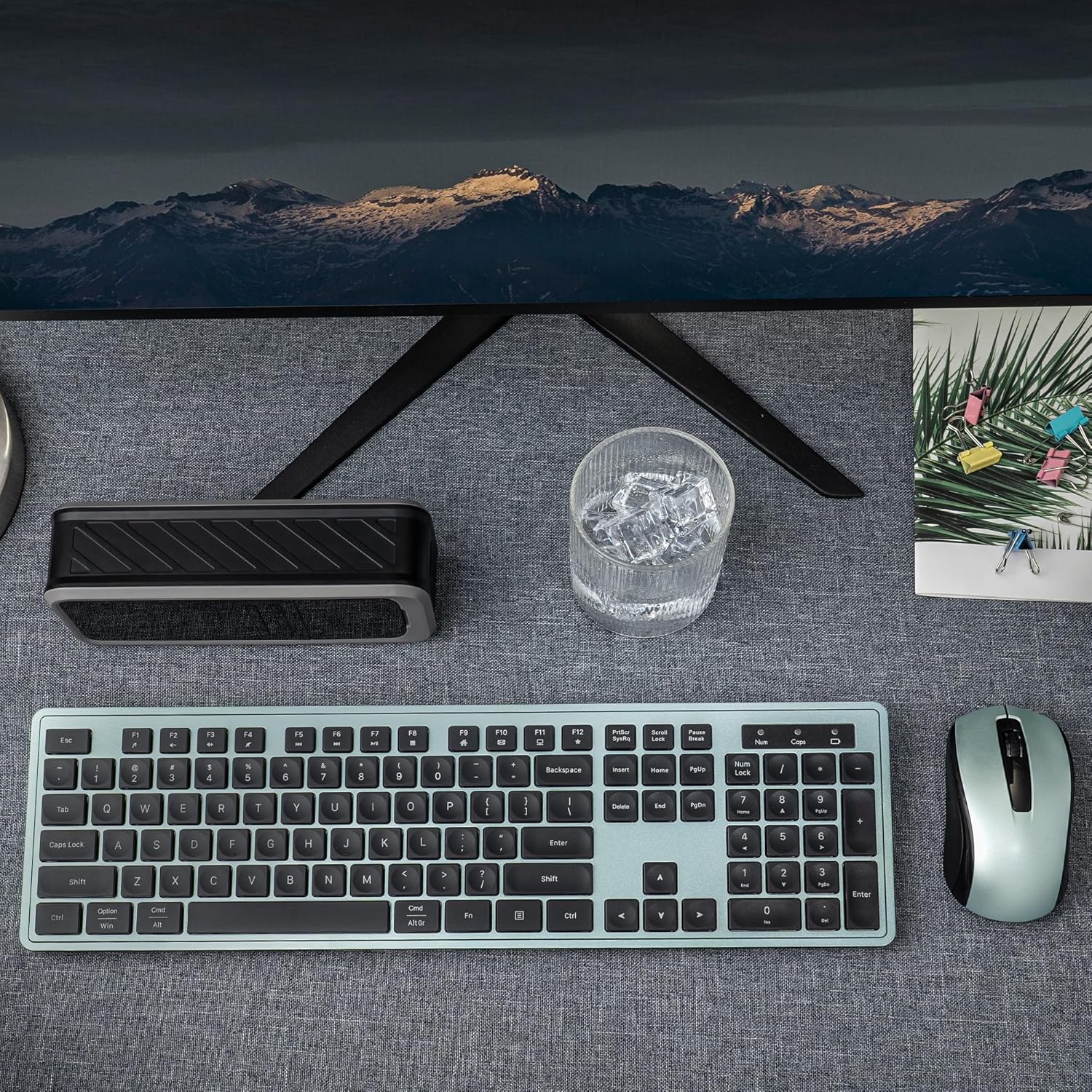 Links9+ Wireless Keyboard and Mouse Combo, 2.4GHz Silent Keyboard, Optical Mouse, Plug and Play - Black & Green