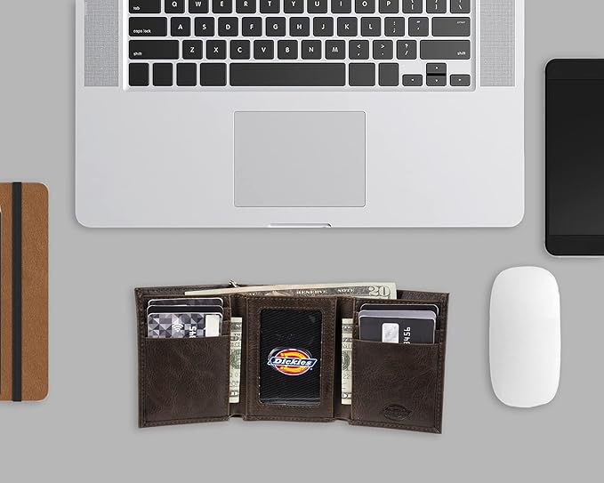 Dickies Men's Trifold Chain Wallet - Dark Brown Leather