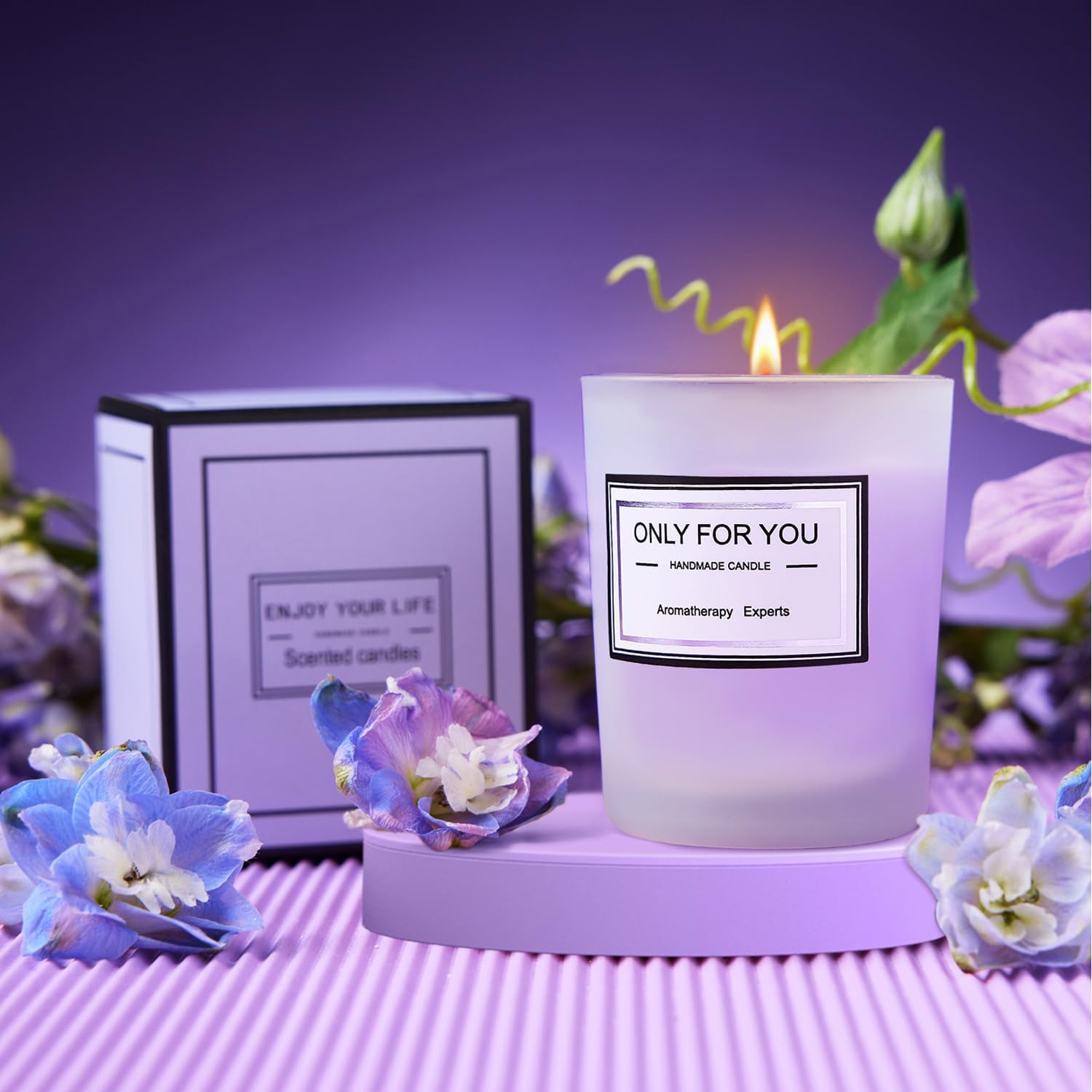 Gifts for Her: Spa and Pamper Giftset with Bath Bomb, Candle, Soap, Letter "A" Monogrammed Tumbler - Lavender Scent