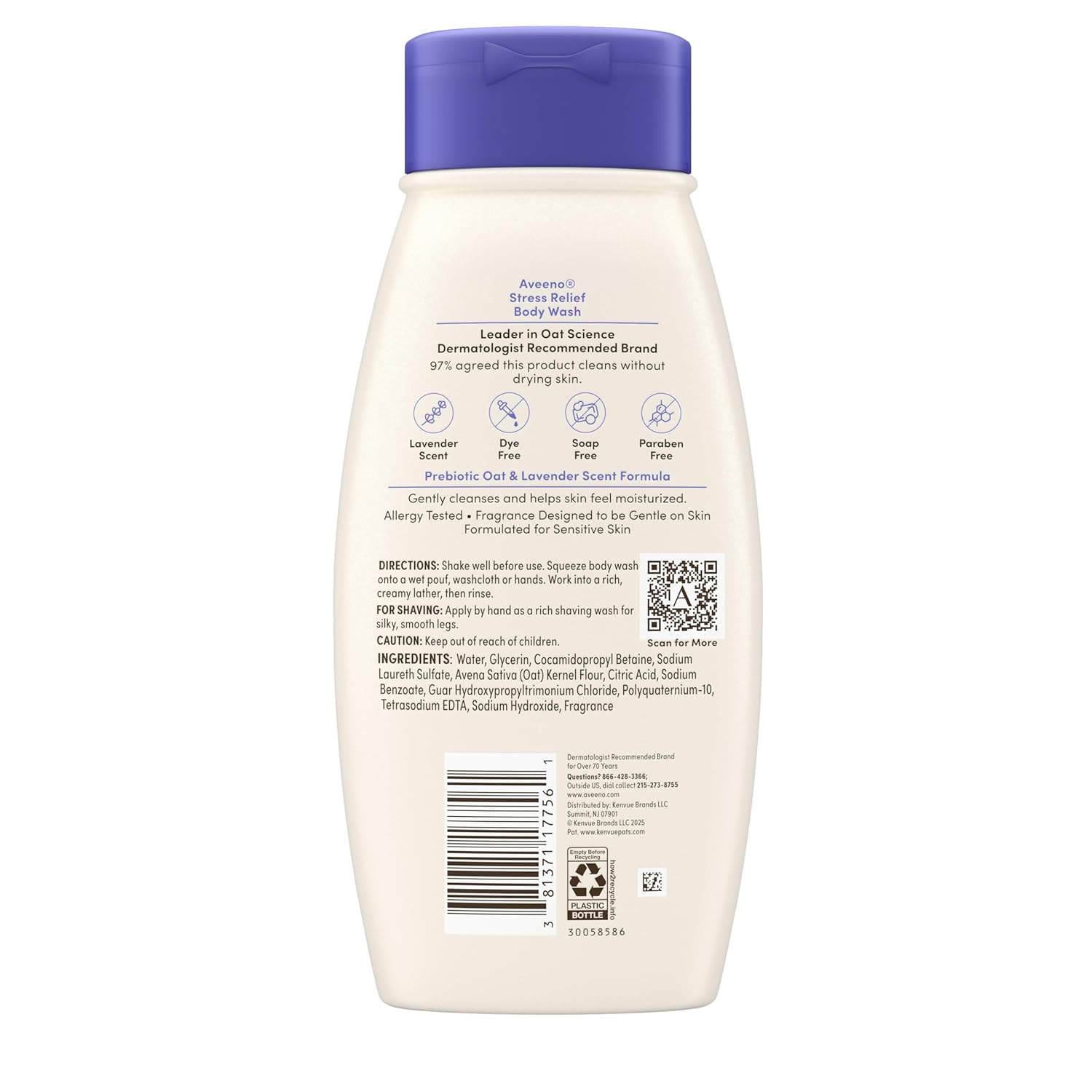 Aveeno Stress Relief Body Wash with Oat for Sensitive Skin - Calming Lavender, 18 fl. oz.