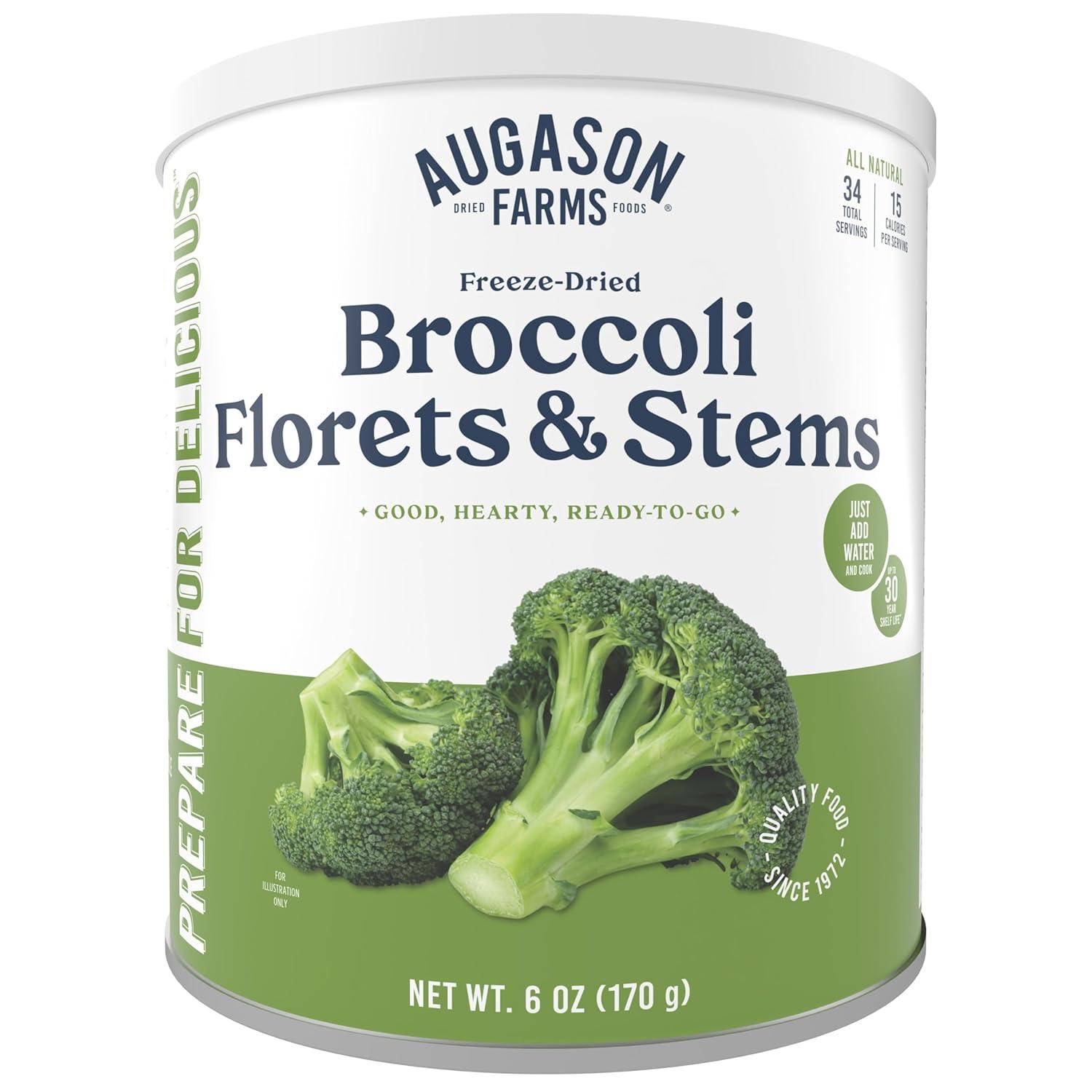 Augason Farms Freeze-Dried Broccoli Florets & Stems, 6oz / 34 Servings