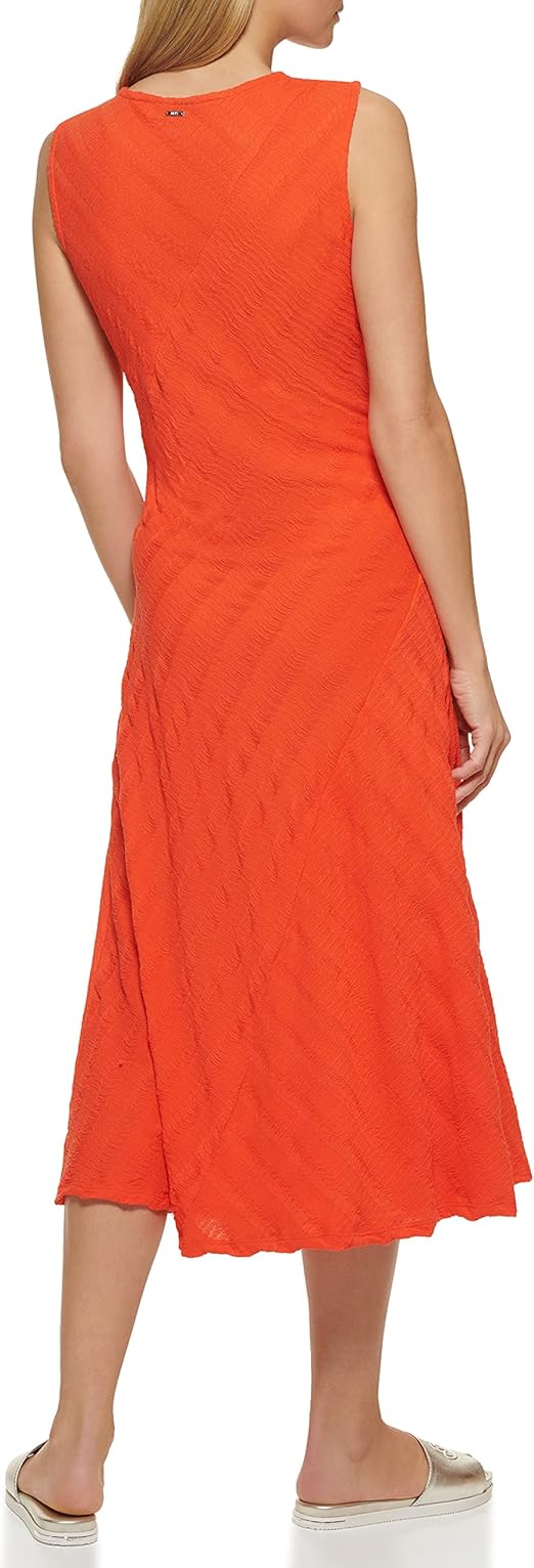 DKNY Women's Textured Stripe Sleeveless Midi Dress - Molton Orange, Size XS