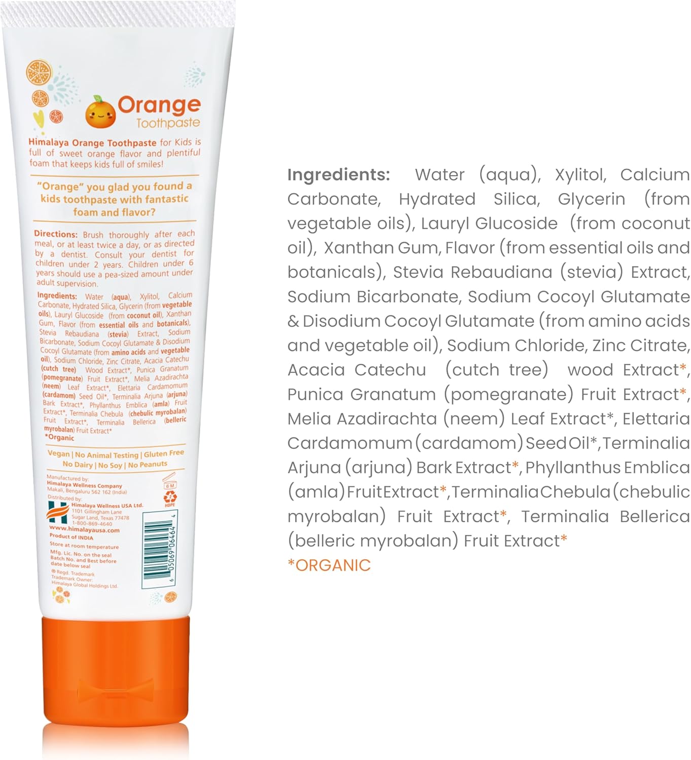 Himalaya Botanique Kids Toothpaste, Fluoride-Free, Orange Flavor - 4 oz