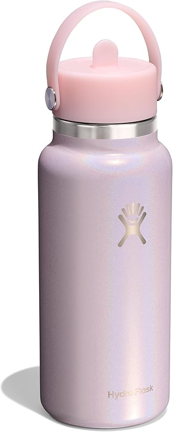 Hydro Flask Wide Mouth Insulated Water Bottle with Flex Straw Cap, 32 oz - Glimmer Cream