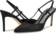 Nine West Women's Rumer Pointy Toe Slingback Pumps - Black Satin, Size 5