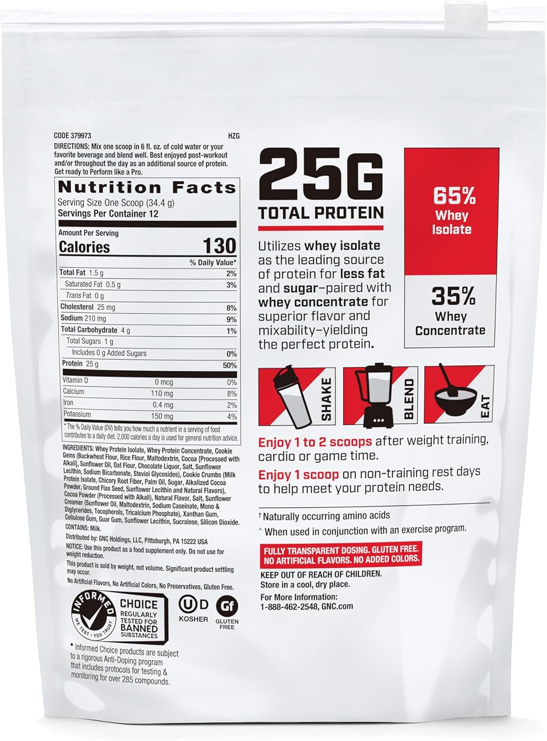 GNC Pro Performance 100% Whey Protein Powder - Cookies and Cream, 12 Servings