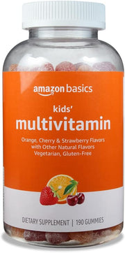 Amazon Basics Kids' Multivitamin Gummies, Orange, Cherry & Strawberry, 190 Count