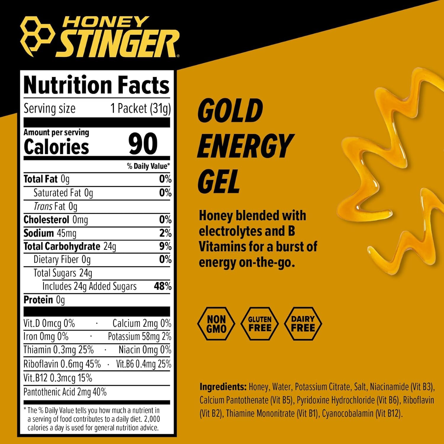 Honey Stinger Energy Gels, Gold, 1.1oz - 12 Pack