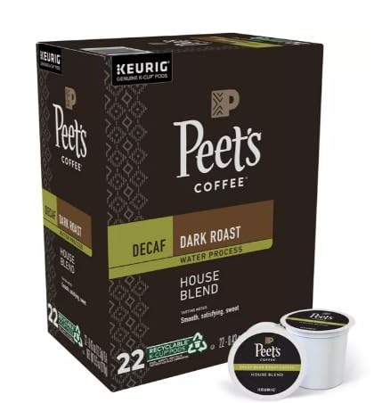 Peet's Coffee Decaf House Blend Dark Roast Keurig K-Cup Coffee Pods, 22ct