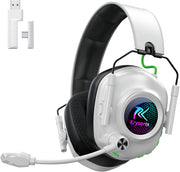 Krysenix Wireless Gaming Headset with Noise Canceling Microphone for PC, PS5/4, Switch - White/RGB