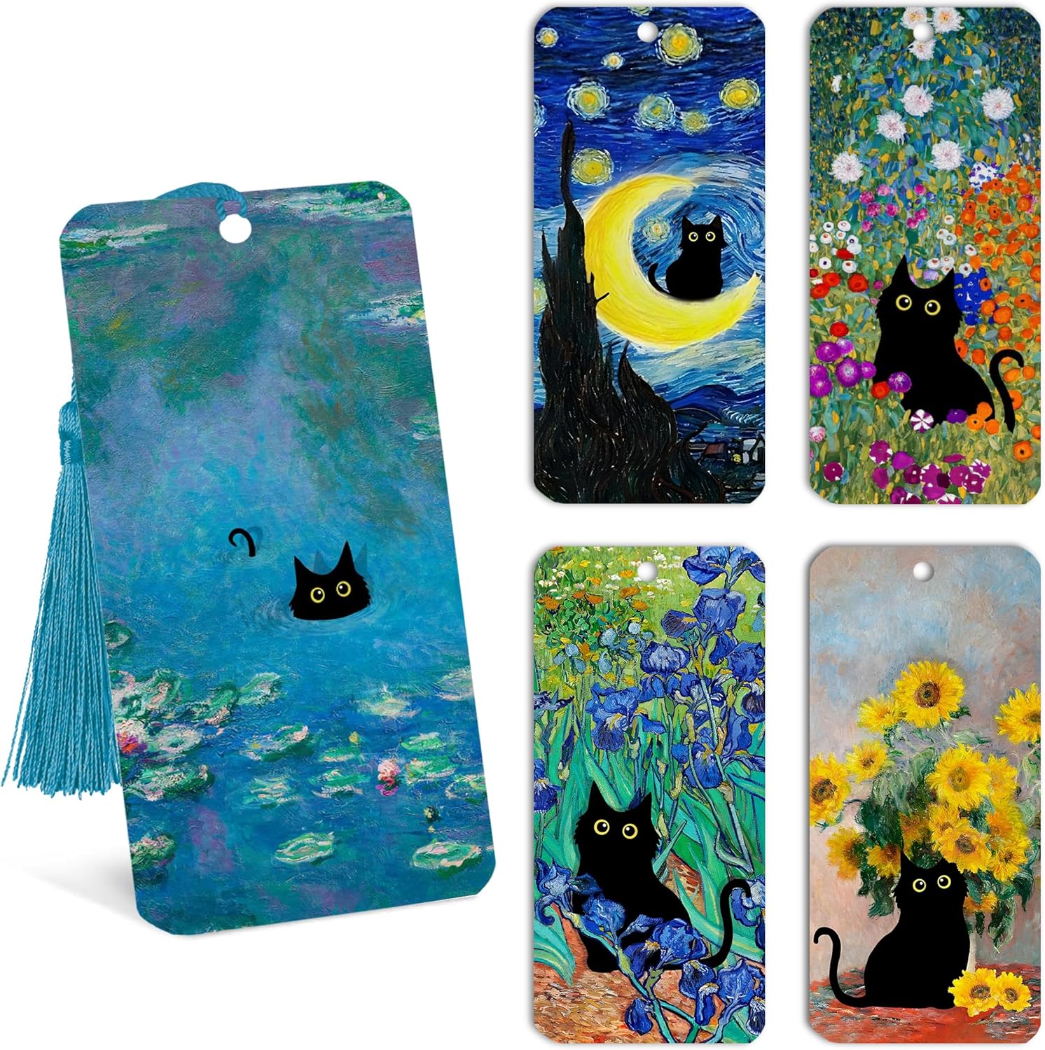Black Cat Bookmarks, Dual-Sided with Matching Tassle - 10ct