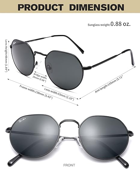 Pro Acme Unisex Adult Vintage Round Sunglasses - Black/Black Gray Polarized, 53/25/145