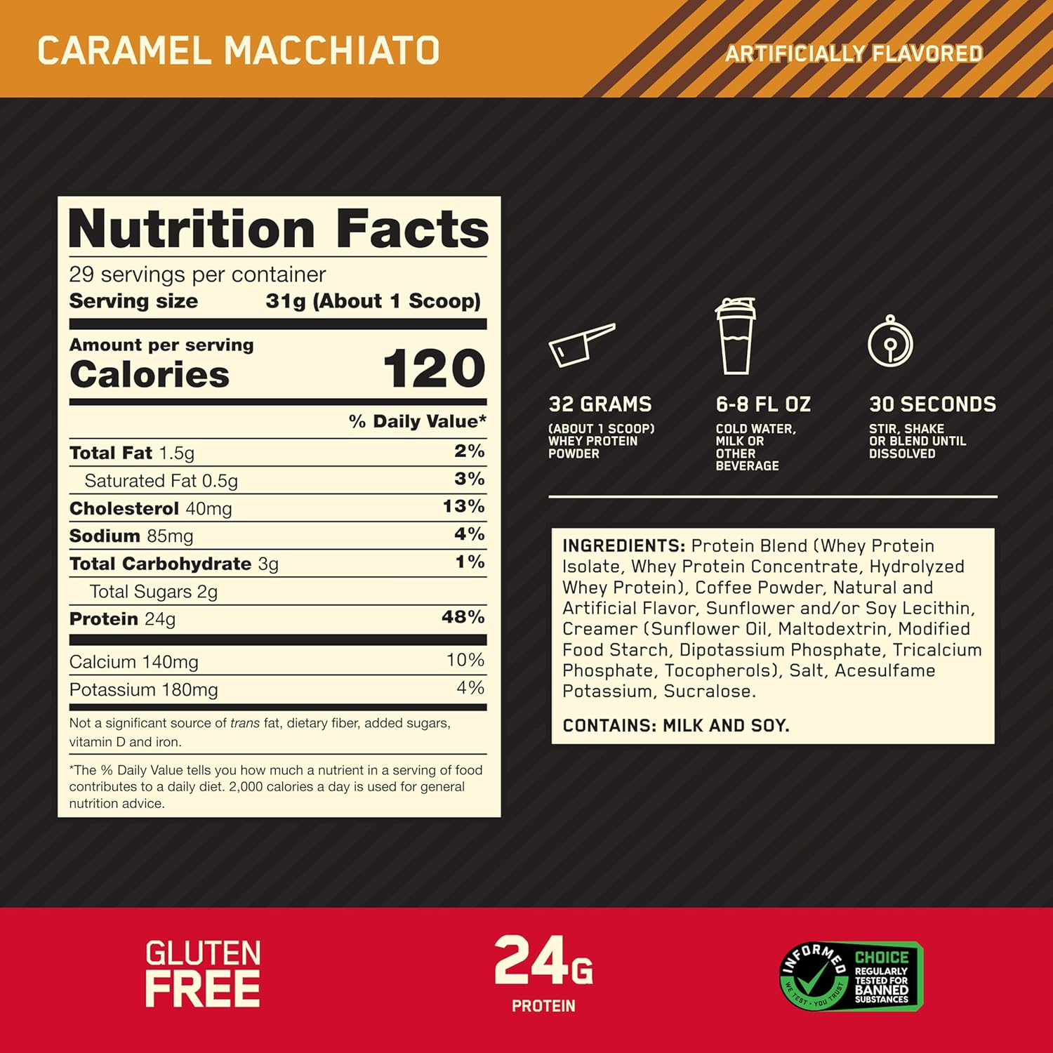 Optimum Nutrition Gold Standard 100% Whey Protein Powder - Caramel Macchiato, 2lb.