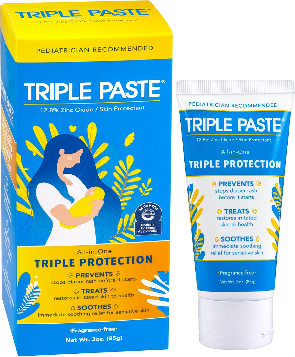 Triple Paste All-in-One Triple Protection Diaper Rash Cream, Fragrance Free - 3oz