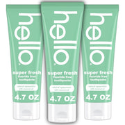Hello Super Fresh Fluoride Free Toothpaste - Natural Spearmint, 4.7oz Tube (3 Pack)