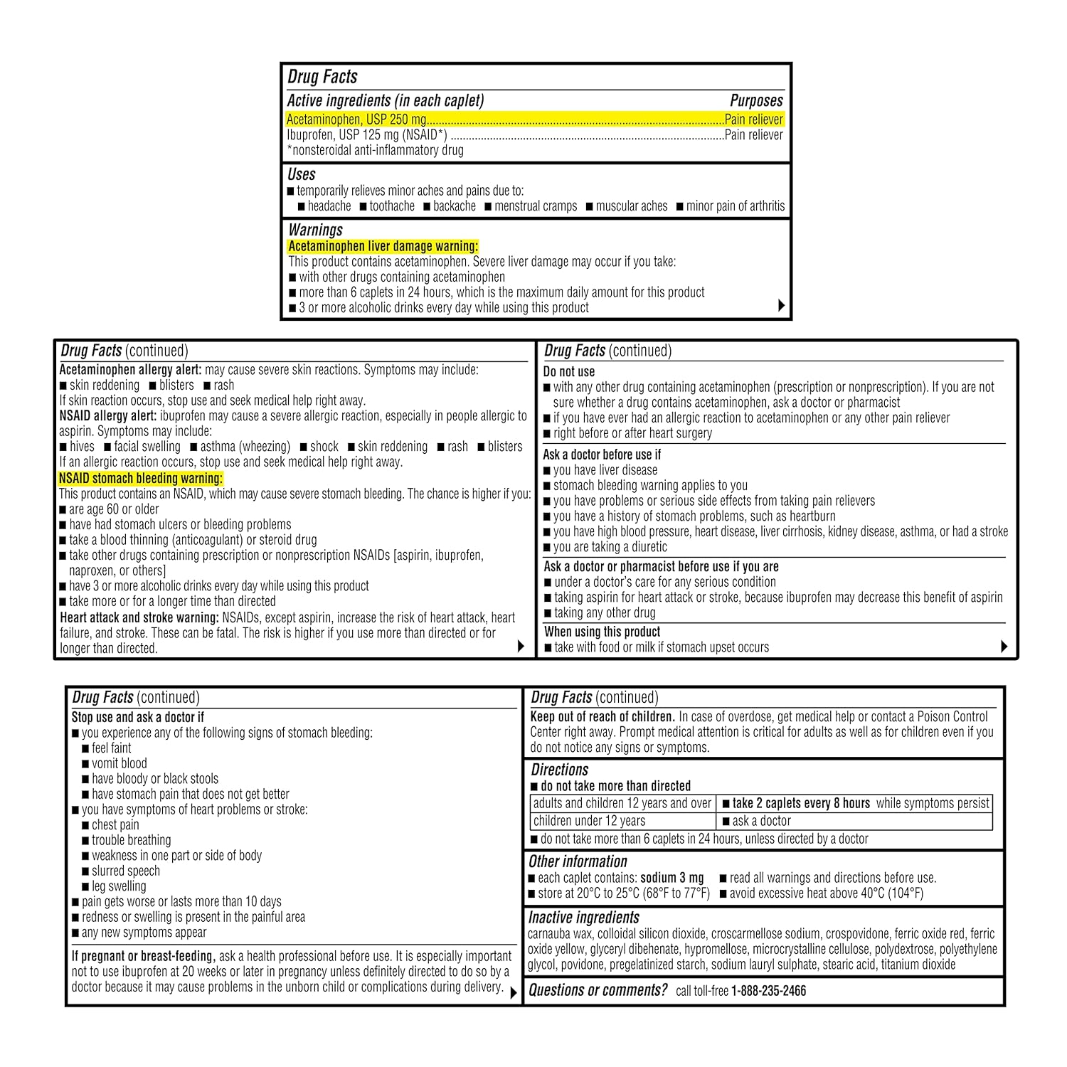A+Health Dual Action Acetaminophen 250 mg and Ibuprofen (NSAID) 125mg Pain Reliever - 216 Caplets