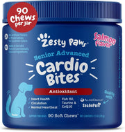 Zesty Paws Senior Advanced Cardio Bites for Dogs, Taurine w/CoQ10, L Carnitine, & Sea Buckthorn - 90ct, Salmon