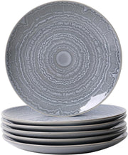 MONITO 6 Piece Ceramic Dinner Plates, 8.5" Reactive Glaze Porcelain, Microwave/Dishwasher Safe - Psychedelic Gray