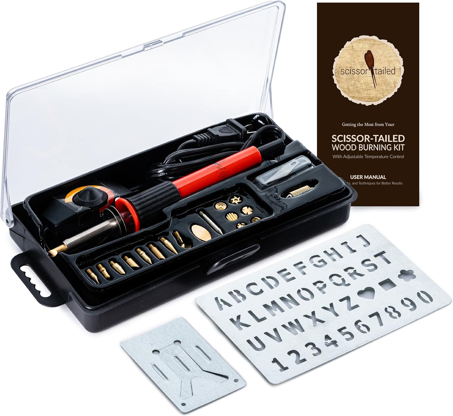 Scissor-Tailed 22pc Wood Burning Kit w/Adjustable Temperature Pen, 18 Tips/Accessories, and Storage Case