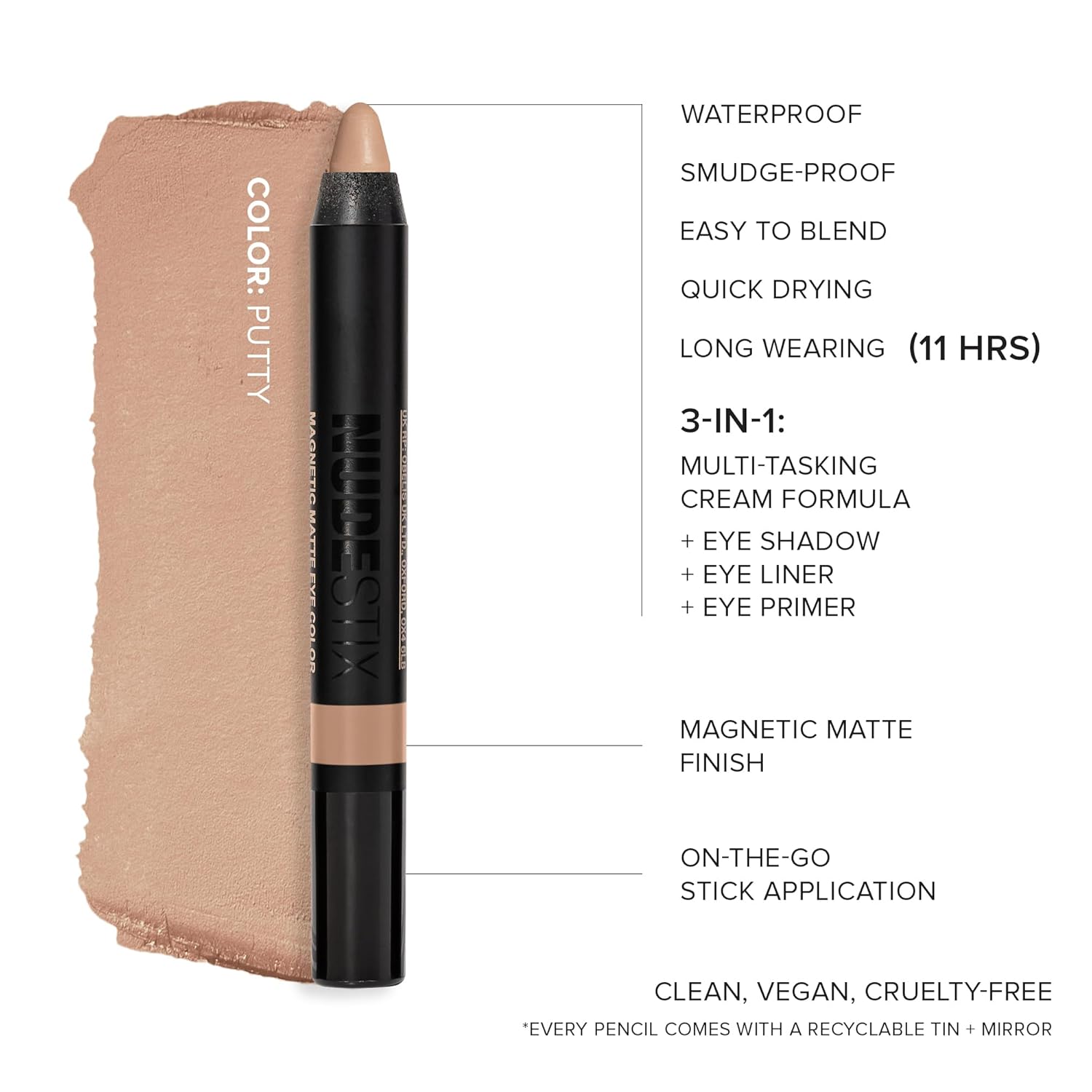 NUDESTIX Magnetic Matte Eye Pencil - Matte Finish, 0.10oz - Putty