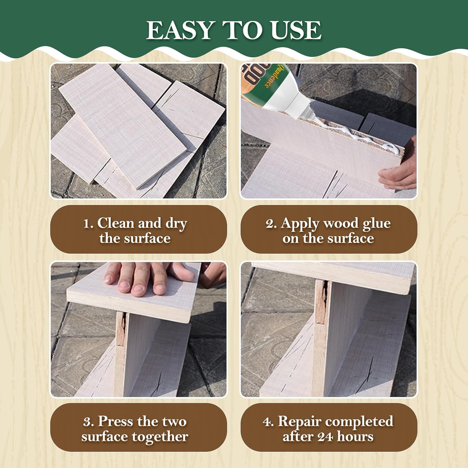 Quadence Wood Glue for Furniture and Woodworking - Heavy Duty, Waterproof, Multi-Surface Adhesive - 7oz