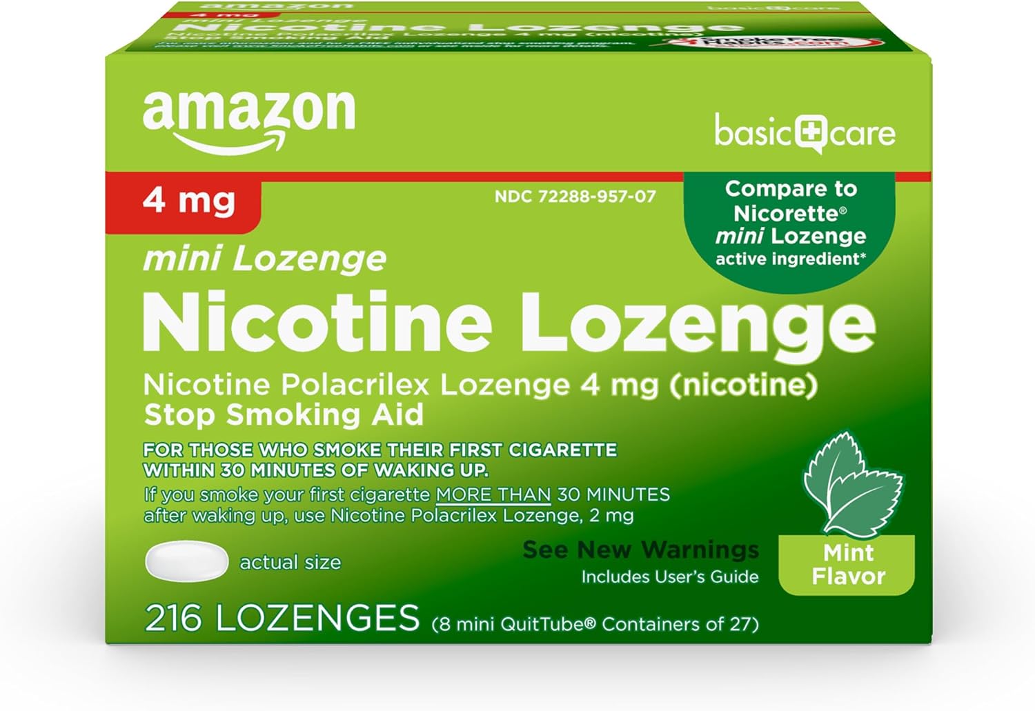 Amazon Basic Care Mini Nicotine Polacrilex Lozenge 4 mg (Nicotine) - Mint, 216 Count