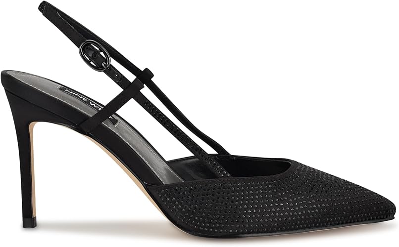 Nine West Women's Rumer Pointy Toe Slingback Pumps - Black Satin, Size 5
