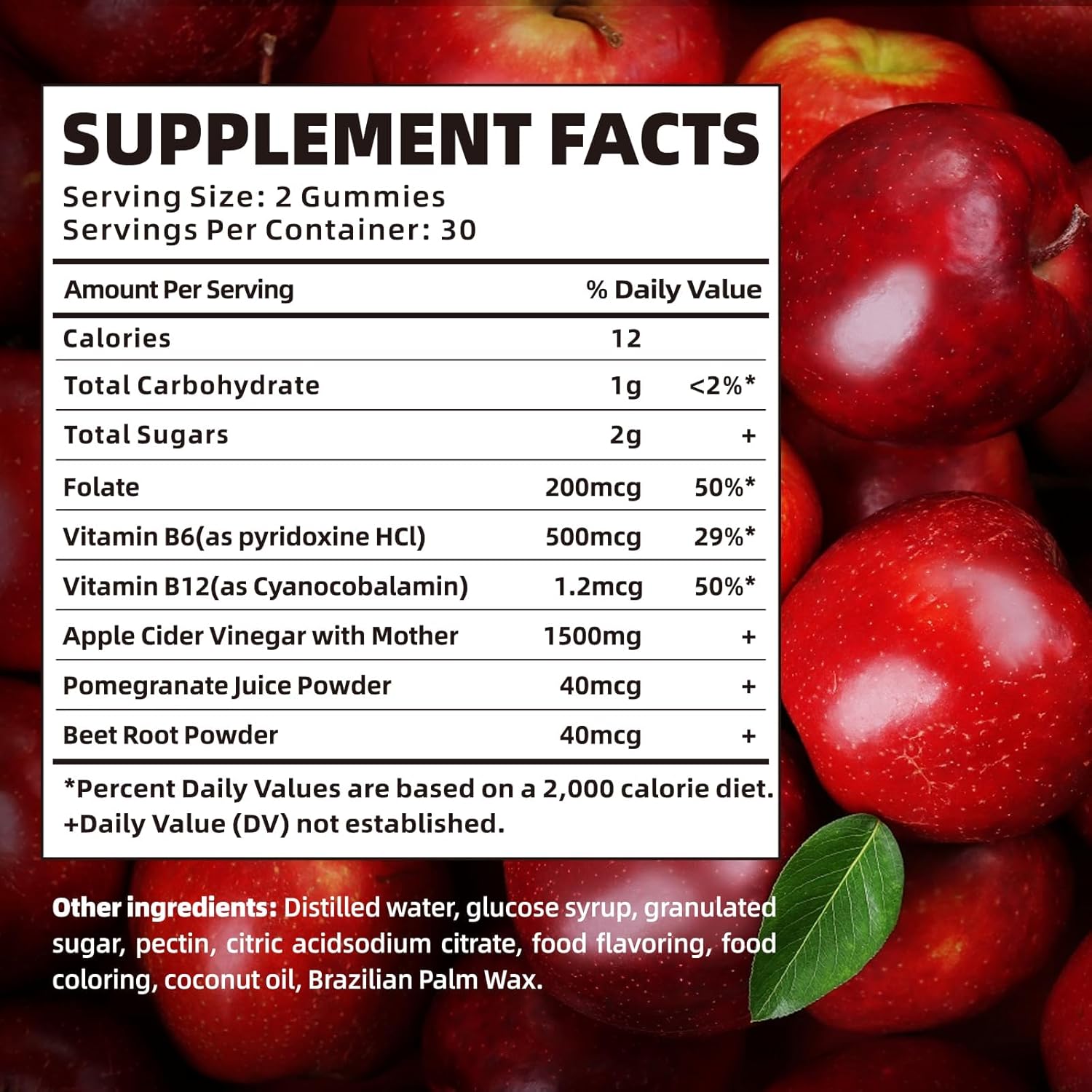 Apple Cider Vinegar Gummies with B Vitamins, Pomegranate, & Beet Root – 60ct