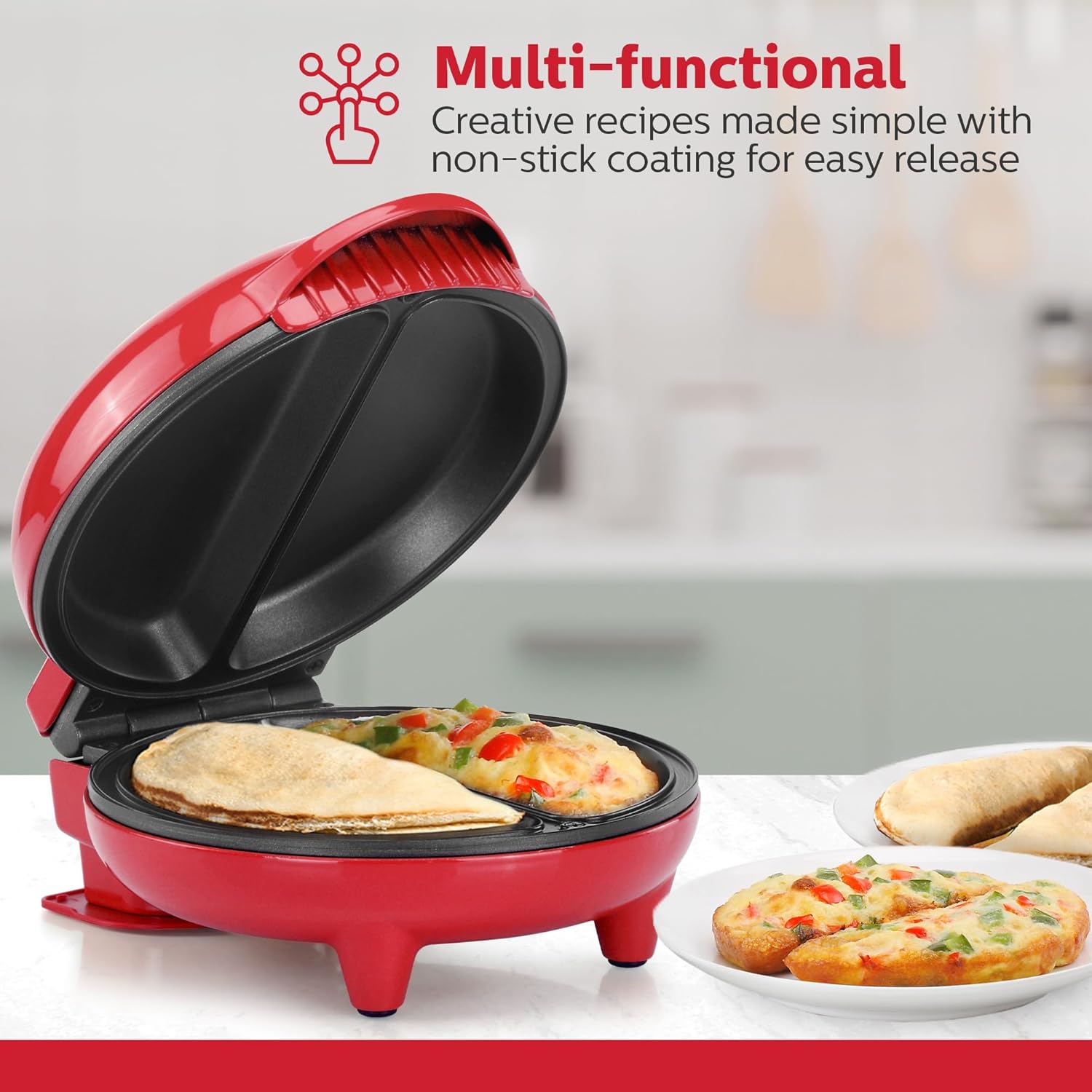 Holstein Housewares 2-Section Stainless Steel Omelet Maker - Red