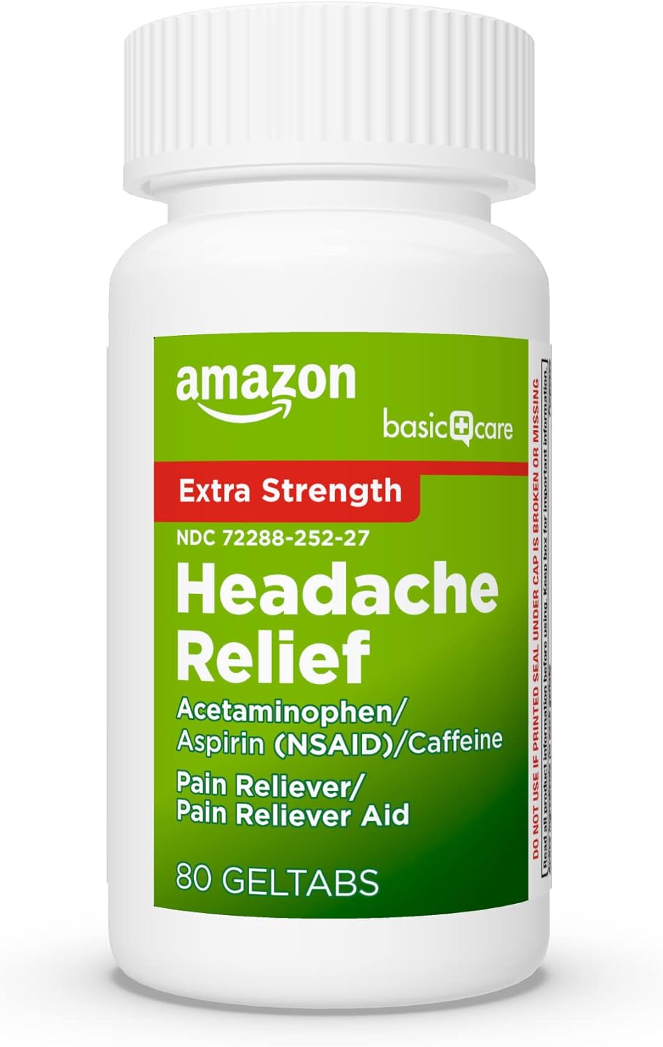 Amazon Basic Care Extra Strength Headache Relief, Acetaminophen/Aspirin/Caffeine - 80 Geltabs Geltabs, 80 Count