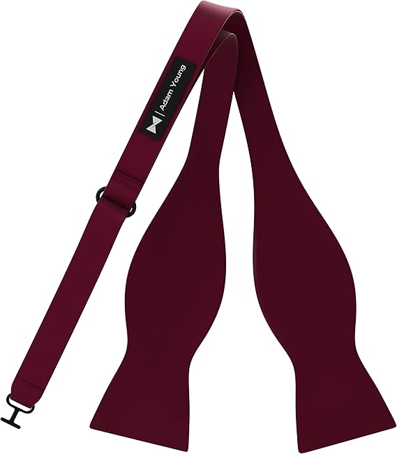 Adam Young Men's Self Tie Bow Tie w/Pocket Square & Cufflinks - Maroon Red Satin