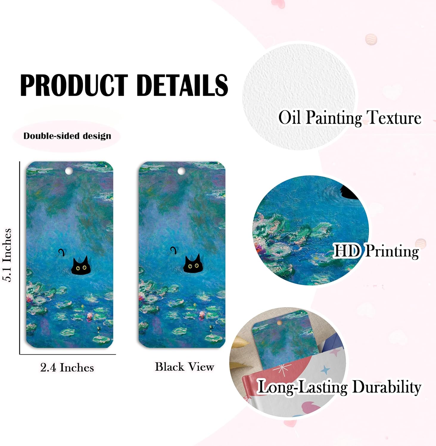 Black Cat Bookmarks, Dual-Sided with Matching Tassle - 10ct